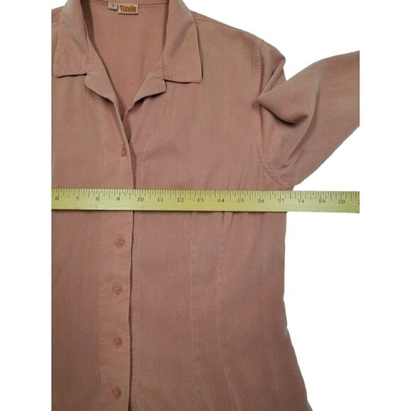 Tianello‎ Button Up Blouse Tencel Waist Shaping Pinkish Red Collar Long Sleeve S - Picture 6 of 12